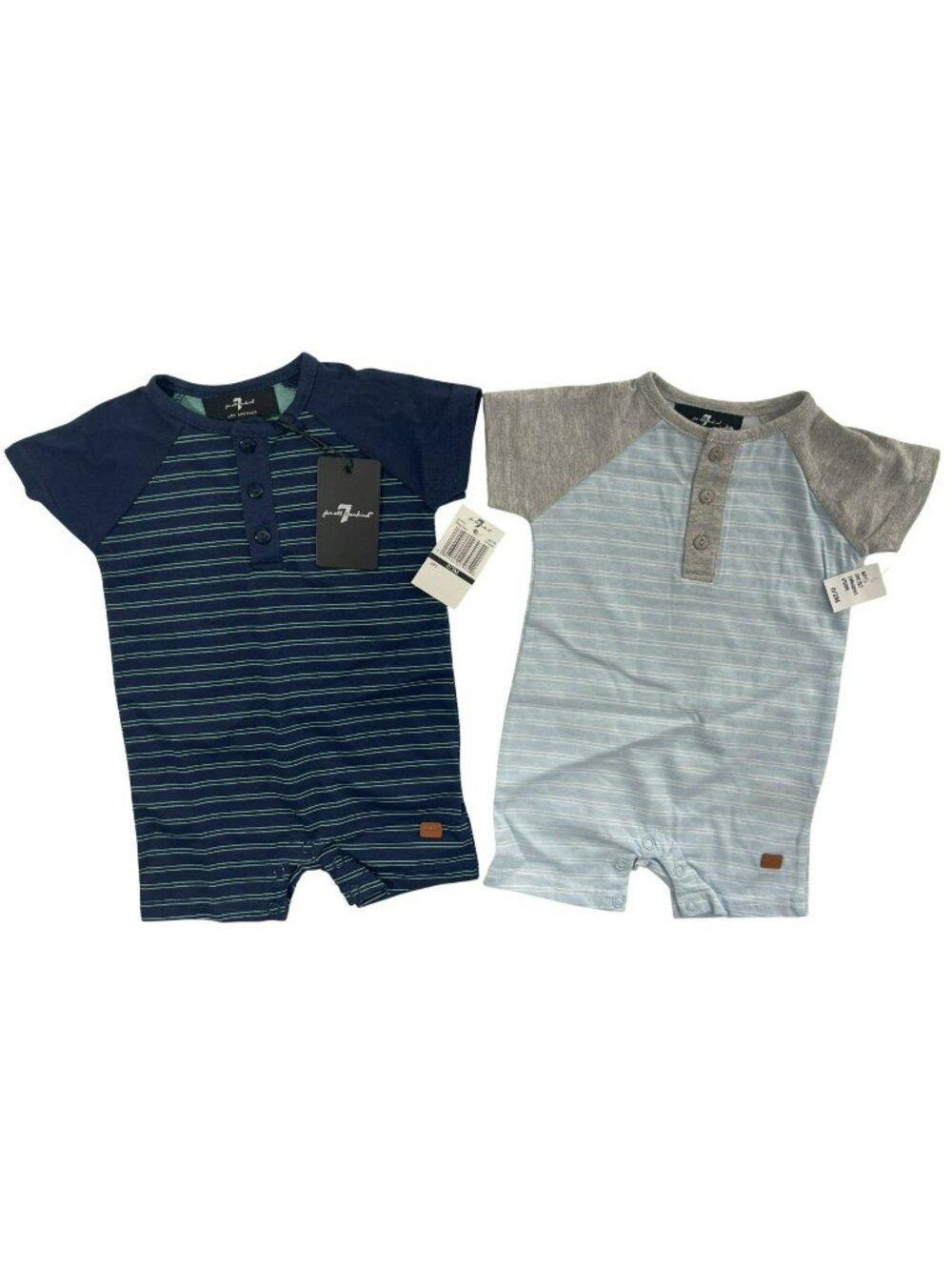 7 For All Mankind Baby Romper 2-PACK Striped Henley Snap Bottom Size 0/3M NWT